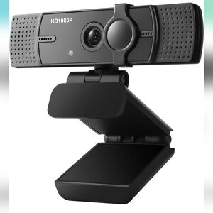 HD1080P Black Webcam with Microphone, No Distortion Privacy Cover 1080P USB